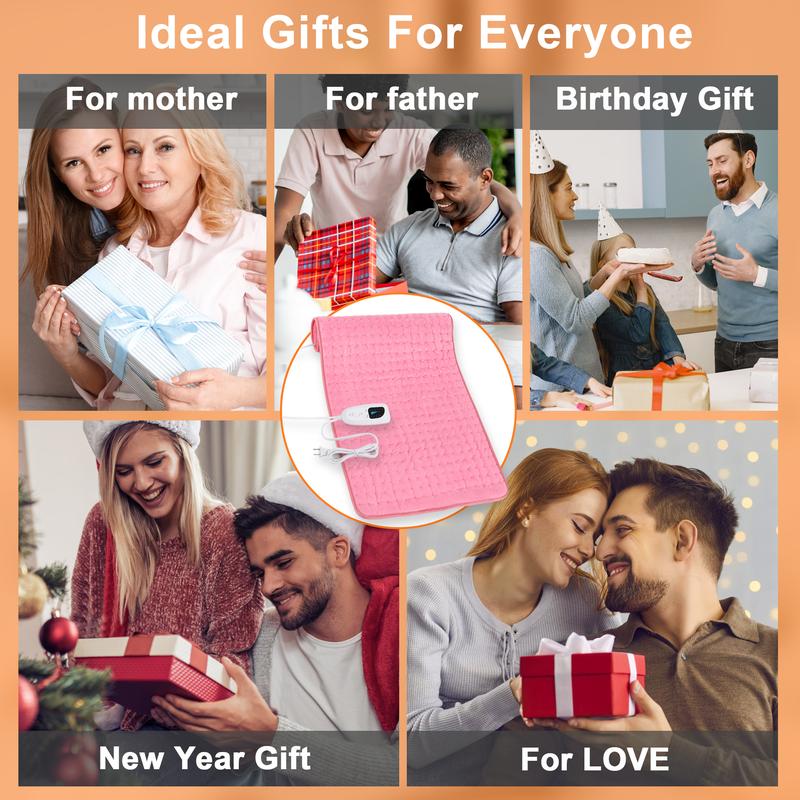 Pink Heating pad, 33  x 17 inches, 24  x 12 inches, with 6 temperature levels and 4 time settings, portable, heated back, neck, shoulders, and legs, machine washable, perfect holiday gift for men and women, Christmas gift