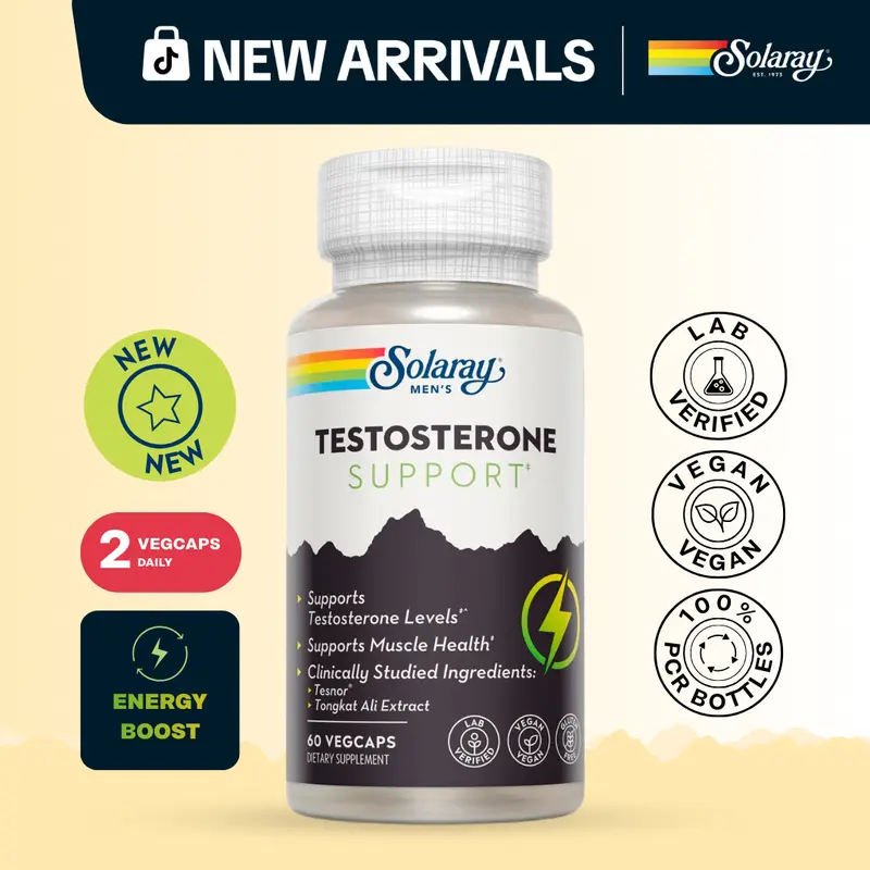 Solaray Testosterone Support Capsules for Men – Tesnor, Tongkat Ali & Zinc Formula Supplement for Muscle Health & Male Vitality