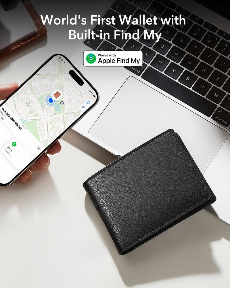 ESR Geo Wallet with Find My, RFID Blocking, Wallet for Men, Wallet Tracker(iOS 14.5 Above Only), Holds 9 Cards and 15 Bills, Replacement for AirTag Wallet, Slim Bifold Card Holder
