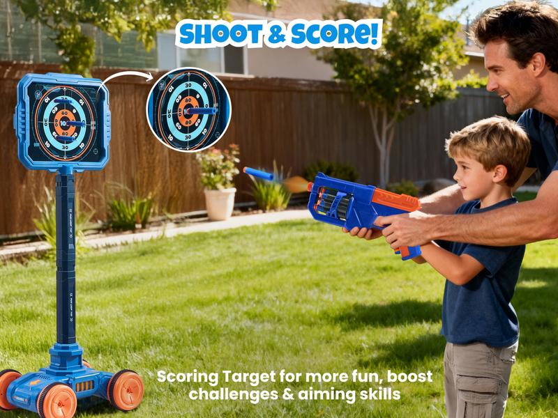 Joycat Sport Toys, 2-in-1 Shooting & Basketball Toy for Kids, Adjustable Height Auto-Moving Shooting Target with Music, Outdoor Indoor Game Compatible with Nerf Gun for Kids, Birthday Chrisrmas Gifts for Boys