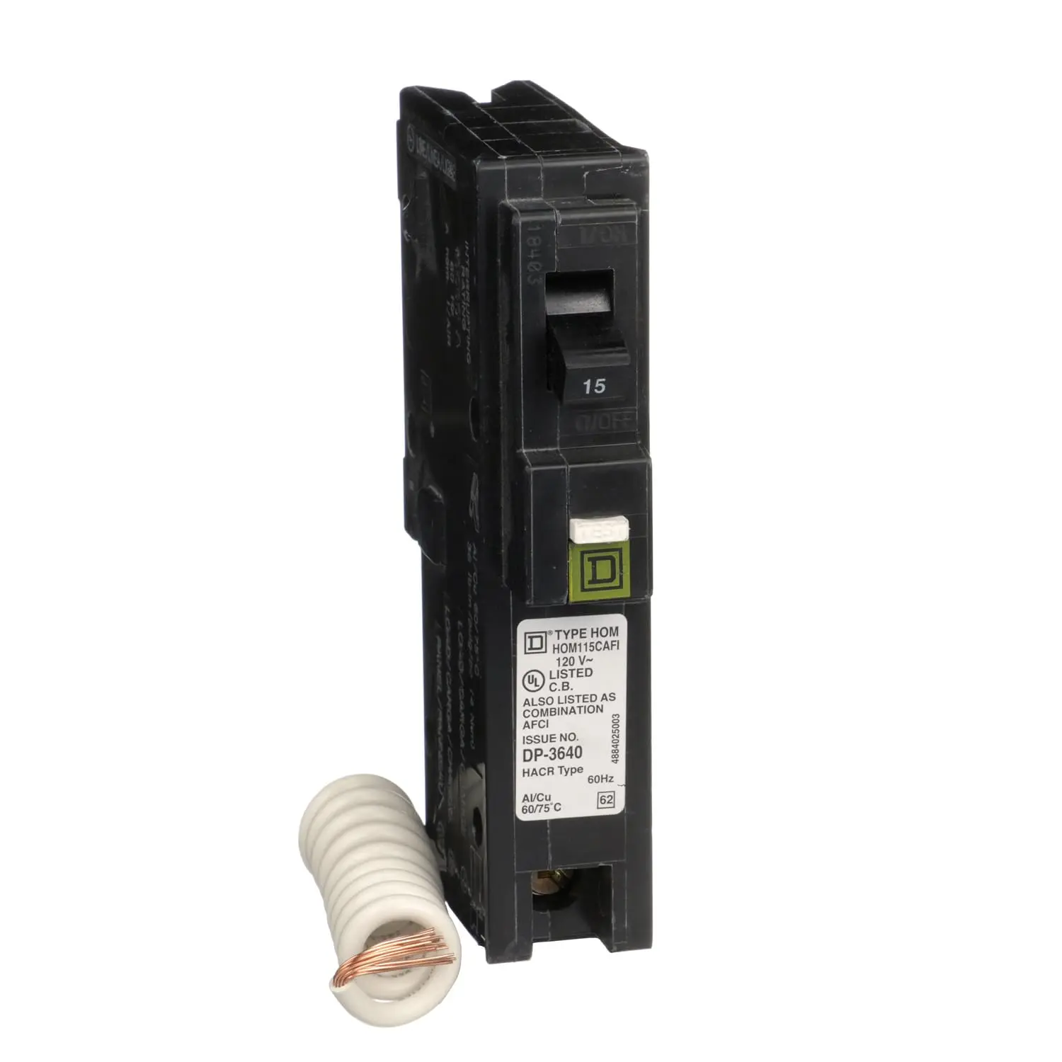 by  Homeline 15 Amp Mini Circuit Breaker, 1 Pole, 120V AC, 10kA Breaking Capacity, Plug in Mount, CAFI/CAFCI, Pigtail Neutral Residential Use (HOM115CAFIC)