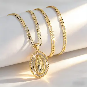 Fashionable And Sparkling Pendant Necklace Featuring The Medal, Adorned with Synthetic Synthetic Zircon​​ in an Oval Shape, Representing The Sacred Religious Faith of Guadalupe, Perfect As a Holiday Gift for Mother'S Day