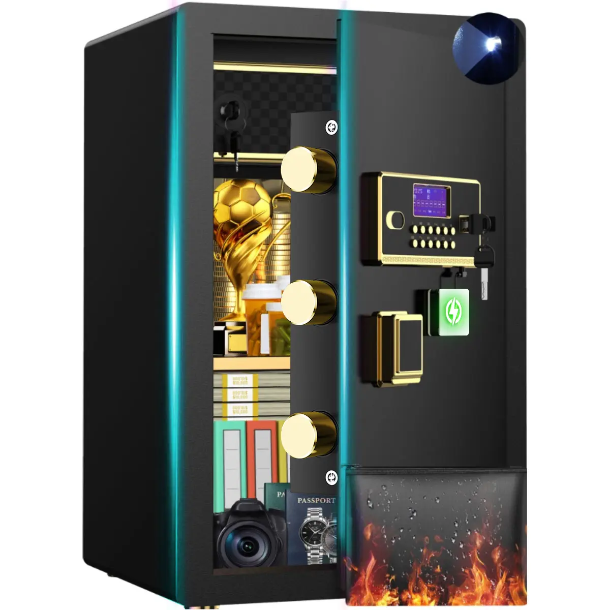 TnTants Large Fireproof Digital Lock Safe Box, Home Security with Smart Alarm System, LCD Screen, Sensor Light, Emergency Alert for Valuables, Cabinet & Smart Electronic Door Lock Systems, Fireproof Safe Box