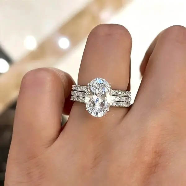 Viral Oval Cut Cubic Zirconia Stackable Ring Set 3 Pcs Shiny Paved Band Solitaire Promise Engagement Wedding Ring Dainty Bridal Stacking Rings Elegant Statement Jewelry Valentine Anniversary Birthday Gift For Women Her
