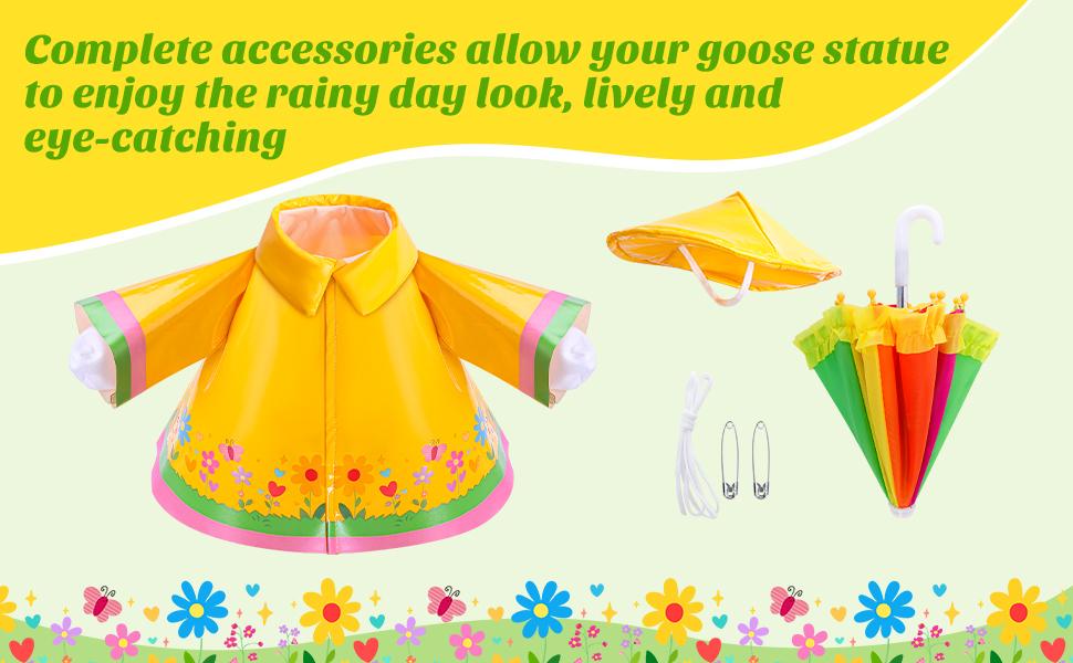 3 Pcs/Set Raincoat Porch Goose Outfits, Summer Lawn Goose Statue Raincoat Costume, Yard Goose Clothes Raincoats Umbrella Hat Outfit for 23" Statue Patio Garden Decoration