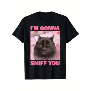 Cotton I'M Gonna Sniff You Funny Brainrot Cat Graphic T-Shirt,  180Gsm Soft & Breathable Regular Fit Casual Round Neck Tee For Men & Women, Summer Comfortable Unisex Gift  Funny Cat T Shirt, Comfortable Clothing |       Playf T-Shirt For Men and Wome