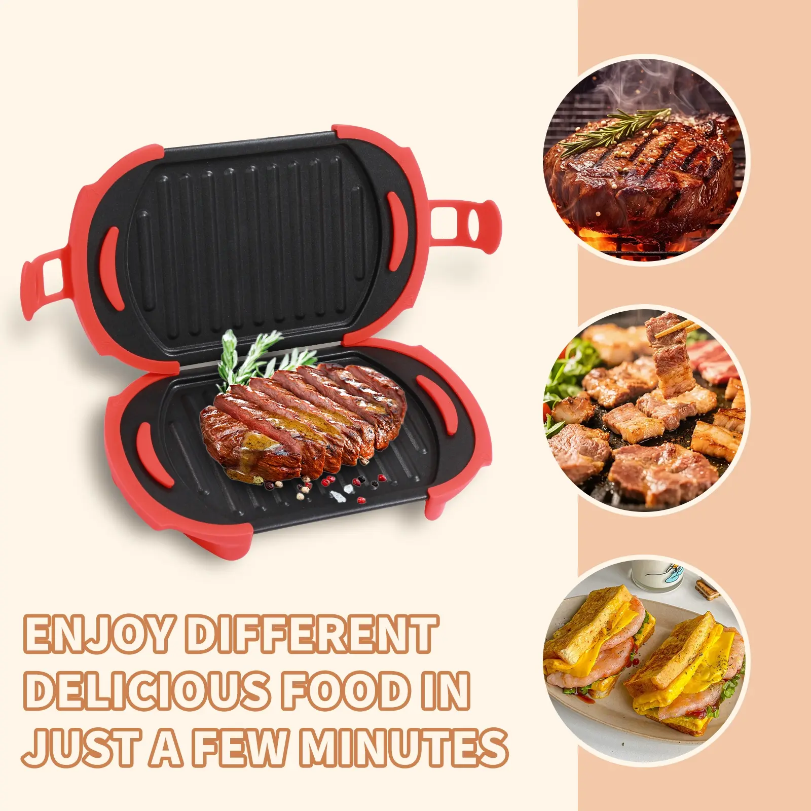 Adjustable Microwave Grill Panini Press Machine, Sandwich Toaster Oven, Panini Press for Toasts, Waffles, Sandwiches, Grilled Meat, Toastie Machine, Sandwich Maker Press