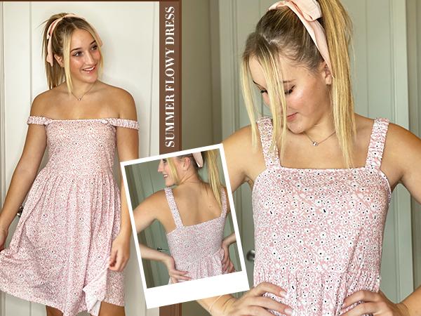 Women's Summer Dress Floral Square Neck Sleeveless Casual Dress with Pockets A-line Swing Mini Dresses Sundress