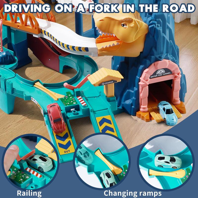 King Size Dinosaur Race Track Playset Toys for Kids Car Ramp Track Toys Adventure Car Garage Parking Toy Construction Racers Loop Vibrant
