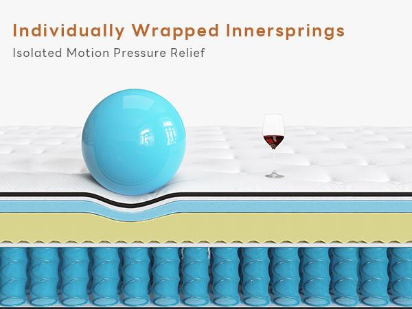 Hybrid Mattress In a Box, Individually Pocketed Innerspring, Fiberglass-Free Mattress, Medium Firm CertiPUR-US Certified, Ergonomic Modern Mattress