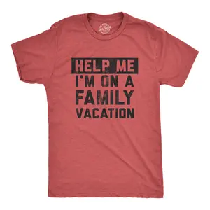 Mens Help Me Im On A Family Vacation T Shirt Funny Holiday Traveling Joke Tee for Guys Mens Funny T Shirts Cool Vintage Fashion T-Shirt Gift Classic Menswear Sarcastic Apparel for Men Funny Summer Short Sleeve Red -