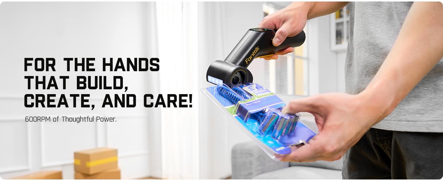 Fanttik R200 Pro BowGuide Electric Cardboard Cutter, Cordless Scissors with LED Display, 2-Speed Adjustable, Rechargeable Powerful Rotary Box Cutter with 2 Blades for Fabric, Carpet, Leather, Cardboard