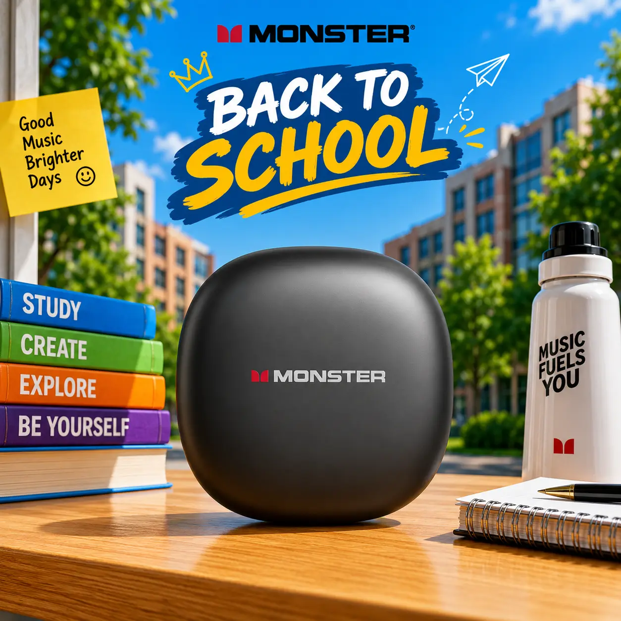 Monster Open-Ear Wireless Mic Headphones - Secure Earhook, Noise-Cancelling, 165H Playtime, Bluetooth 6.0, Sweatproof, Lightweight Comfortable Audio Electronic Gym Headphones for Running, Driving - Perfect Back-to-School Gifts, Open Earheadphones
