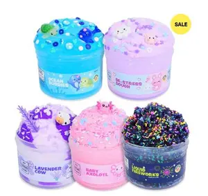 Peachybbies Bestsellers Slime Bundle 5 x 7oz Slimes Included: Baby Axolotl, De-Stress Dough, Lavender Cow,Liquid Fireworks, Ocean Buddies