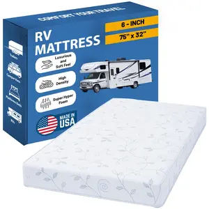 Greaton, 6-Inch High-Density Foam RV Mattress Replacement, Medium Firm, Good for Trailers, Camper Vans, Sofa Bed and Other Furniture Application, 75" x 32", White 75" x 32" 6-Inch
