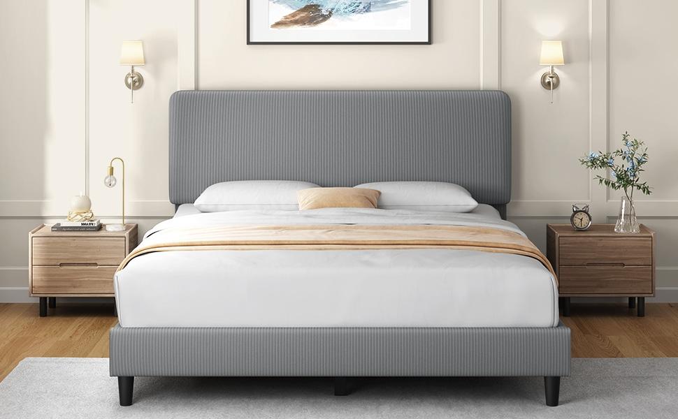 Yaheetech Bed Frames with Adjustable Headboard, Chenille Fabric Upholstered Headboard/Platform Bed, No Box Spring Needed/Wood Slats Support/Easy Assembly Yaheetech Bed Frames with Adjustable Headboard, Chenille Fabric Upholstered Headboard/Platform Bed, No Box Spring Needed/Wood Slats Support/Easy Assembly