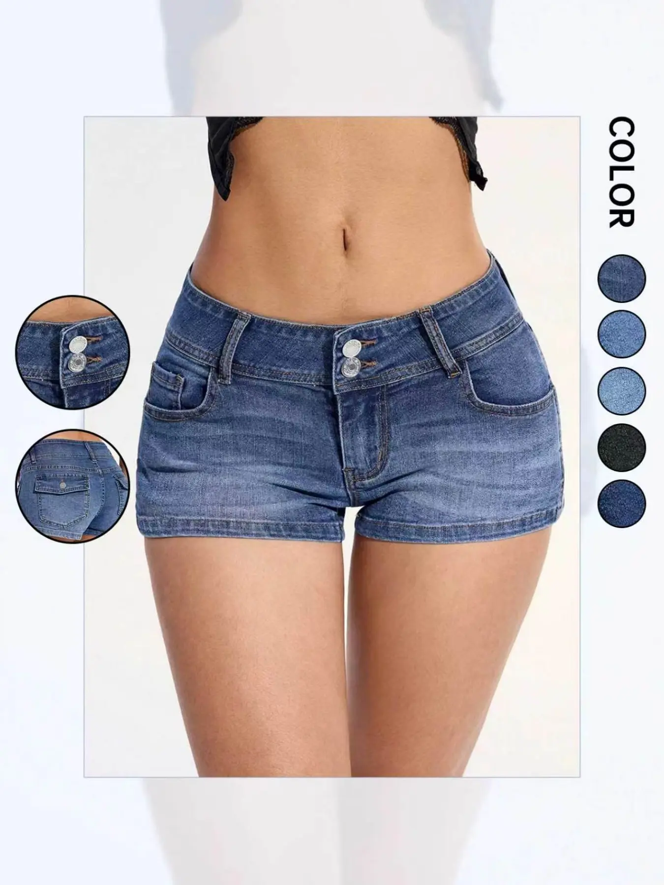Women's Fitted Denim Jean Shorts, Jeans Shorts, Summer Essential, High Stretch, Stretchy Low Waist, Butt Lifting, Slimming, Party, Music Festival, Street Style, Casual, Basic, Bottom