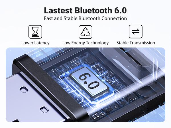 UGREEN USB Bluetooth Adapter for PC, Bluetooth 6.0 Dongle Receiver EDR & BLE, Plug & Play for Windows 11/10/8.1, for Headphone/Keyboard/Mouse/Speakers/Printer