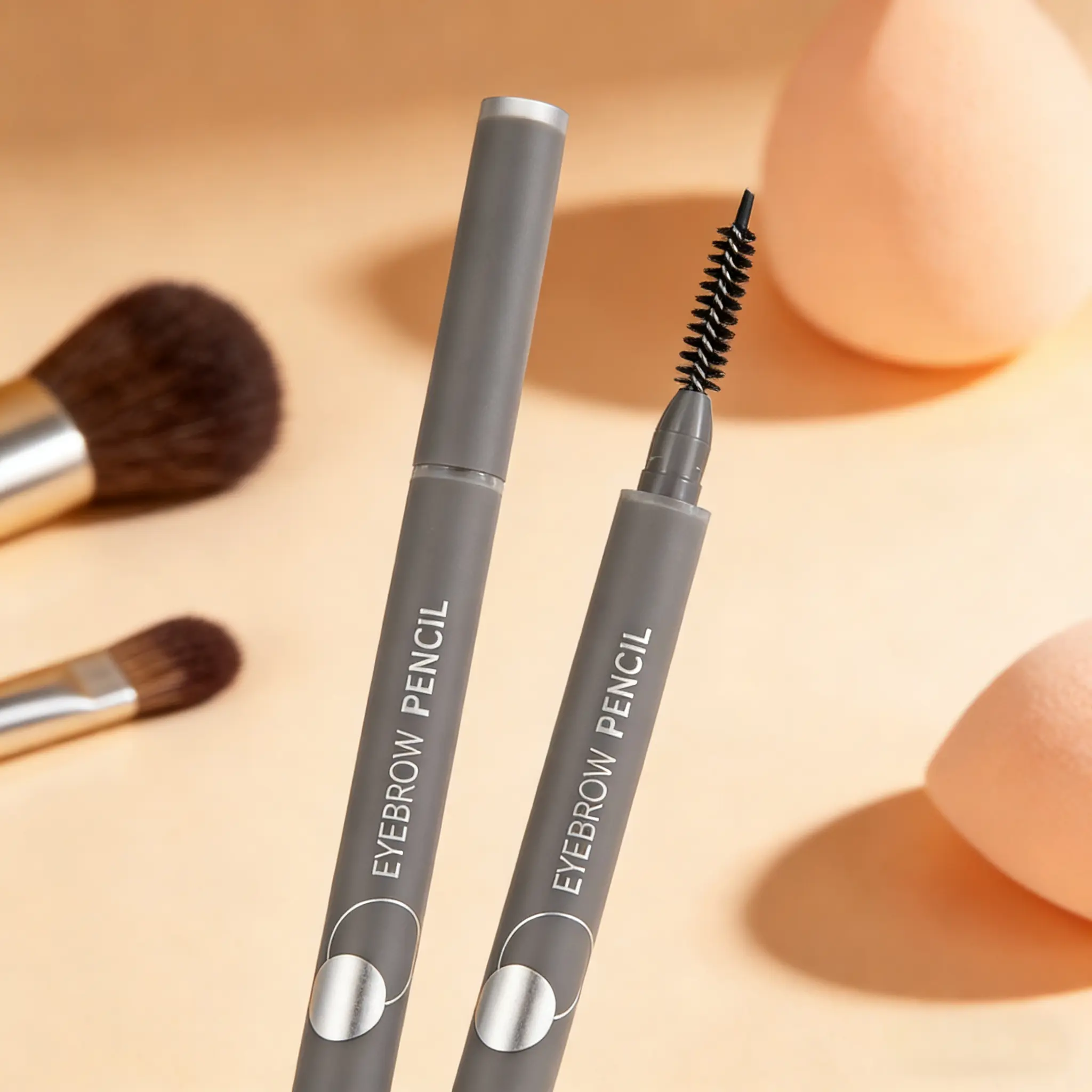 MINISO Slanted Tip Dual-Tone Brow Pencil (Black Grey-Ash Brown) - All-Day Wear, Waterproof Eyebrow Makeup Tool for All Skin Types, Viral TikTok Cosmetic, Back to School Item