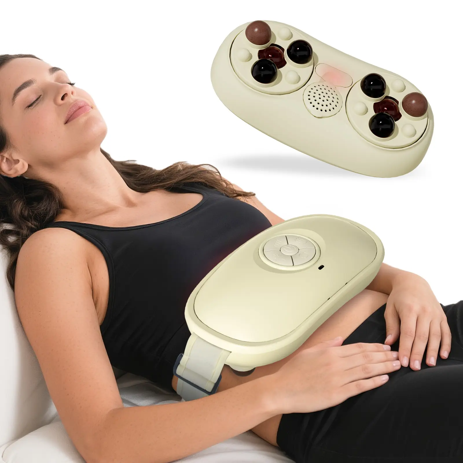 "Abdominal Massager with Soothing Heat & Pro-Level Kneading – Cordless Rechargeable for Relaxing Belly & Waist"