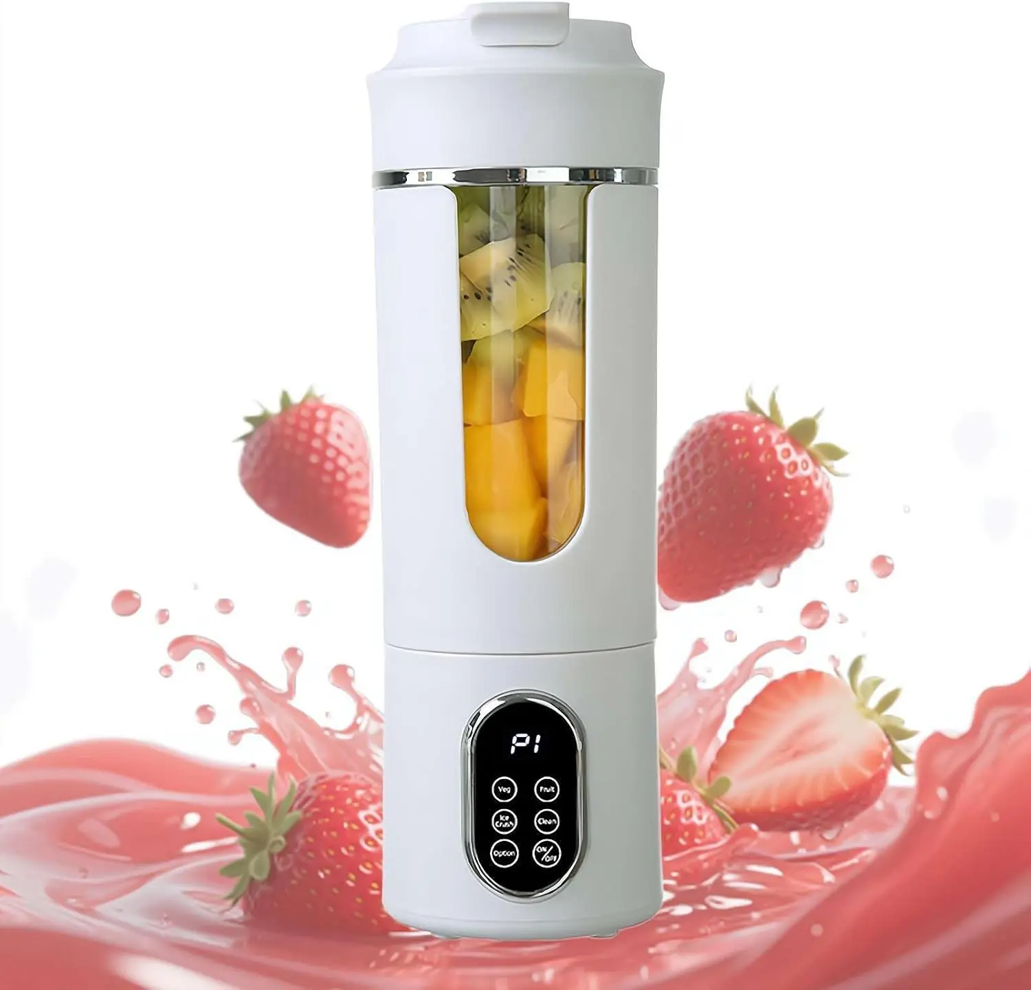 Portable Digital Display Blender - Smart LED Display, 4-Mode 12-Detachable-Blade Citrus Juicer, USB Rechargeable, Diet-Friendly, Compact, for Shakes & Fresh Juice Bottles
