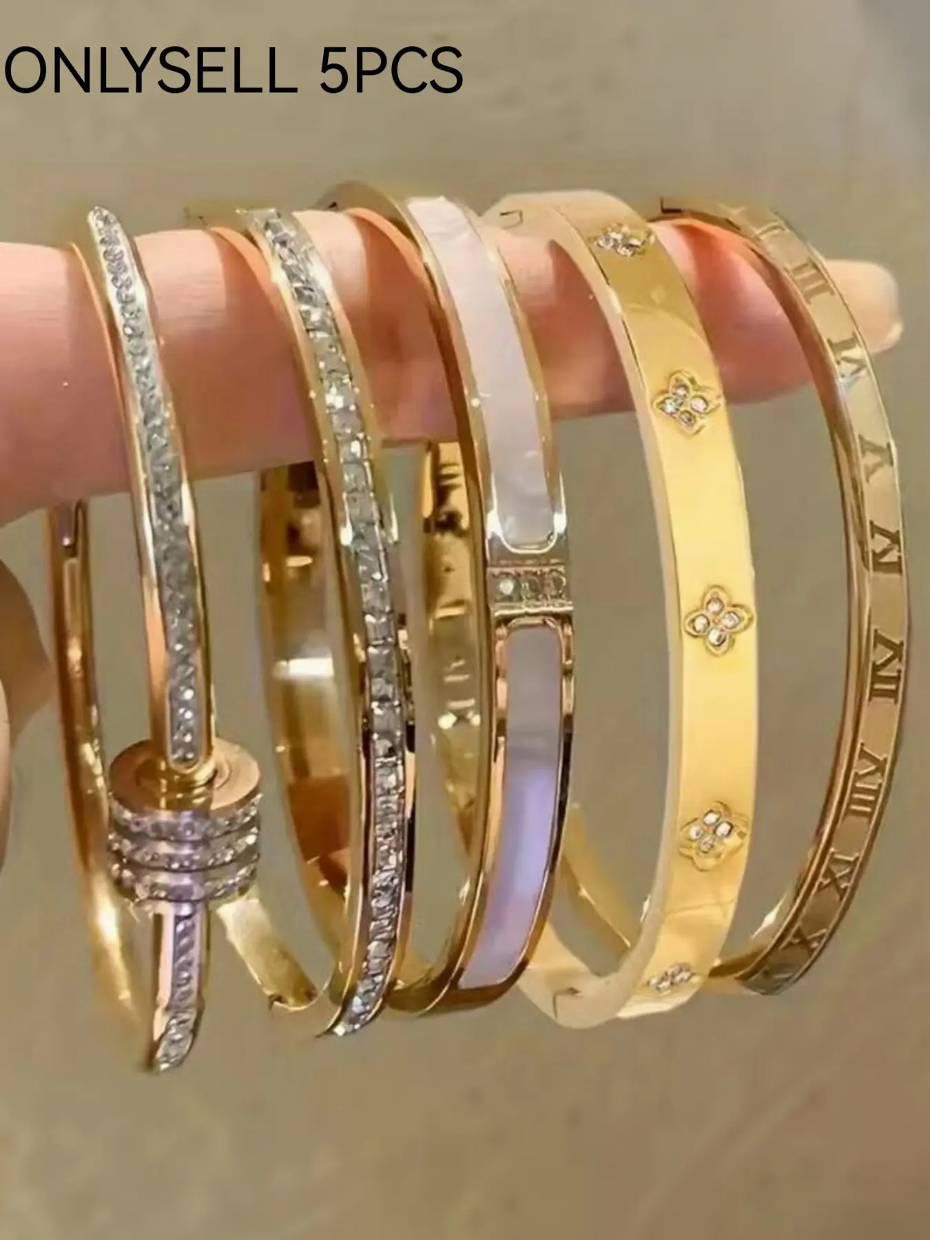 5 Pcs Stainless Steel Bangle Set, Classic Fashion Design, Lightweight & Durable, Perfect for Daily Wear, Parties, Dates, Holidays, Stackable Bracelet Set, Fashionable Bangles, Bracelet Jewelry, Bracelets Stack