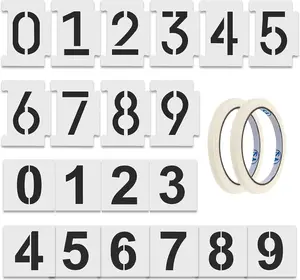 HFKPJRT 22 PCS Curb Number Painting Kit, Interlocking 0-9 Reusable Curb Stencil Kit for Address Painting, 4 Inch & 3 Inch 14 Mil Plastic Number Stencils Kit with Masking Tape for Road, Mailbox