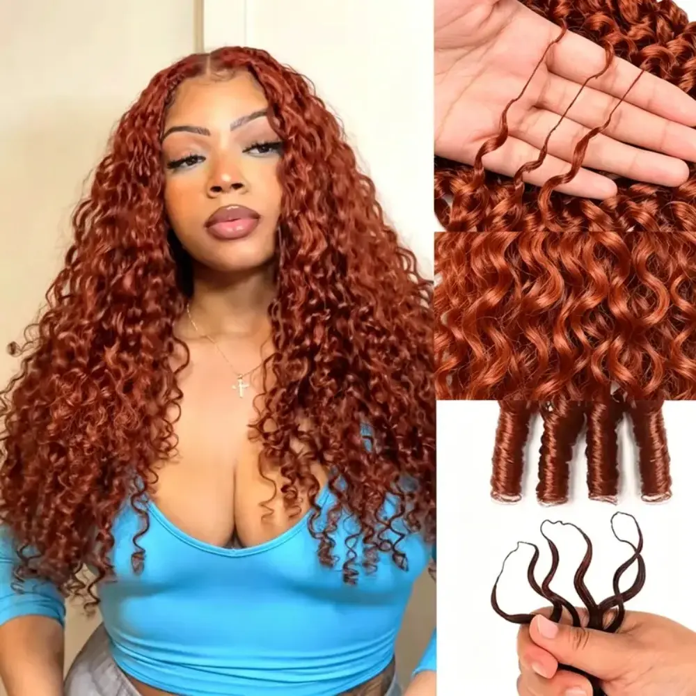 Crochet Hair For Black Women 1Pcs/50g Pre-separated Burmese Curly Crochet Human Hair Bundles 33# Auburn Ginger Feather Crochet Hair Extensions Invisible Miracle Knots Crochet