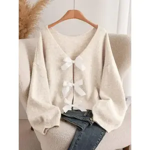 Women's Fashion Bow Accent Comfortable Versatile Knitted Sweater Autumn/Winter