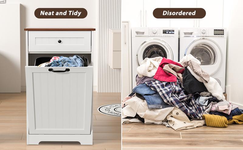 【Does Not Include Trash Can】 Dragosum Tilt-Out Hidden Trash Can Cabinet 10 Gallon, Wooden Kitchen Trash Bin Pet Proof & Odor Control, Recessed or Freestanding for Kitchen Pantry Living Room