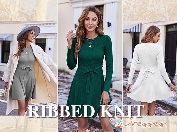 Women's Long Sleeve Dress Crewneck Pullover Sweaters A-Line Casual Swing Dress Bodycon Dress with Belt Thick Suitable for Fall and Winter Women's Long Sleeve Dress Crewneck Pullover Sweaters A-Line Casual Swing Dress Bodycon Dress with Belt Thick Suitable for Fall and Winter