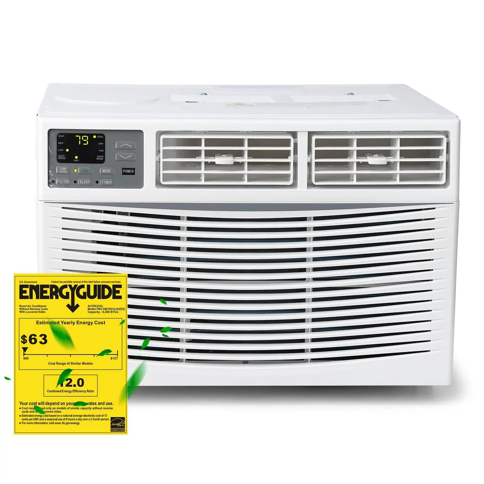 8,000 BTU Low-R32 Window Air Conditioner - Powerful Cooling, Dehumidifying, 3-in-1 (Cooling/Fan/Dehumidifier), Ultra Quiet, Energy Efficient, 3 Speeds, Smart Wi-Fi, Remote, Auto Restart, Easy Install - Home Cooling Solutions for Bedroom to Beat the Heat