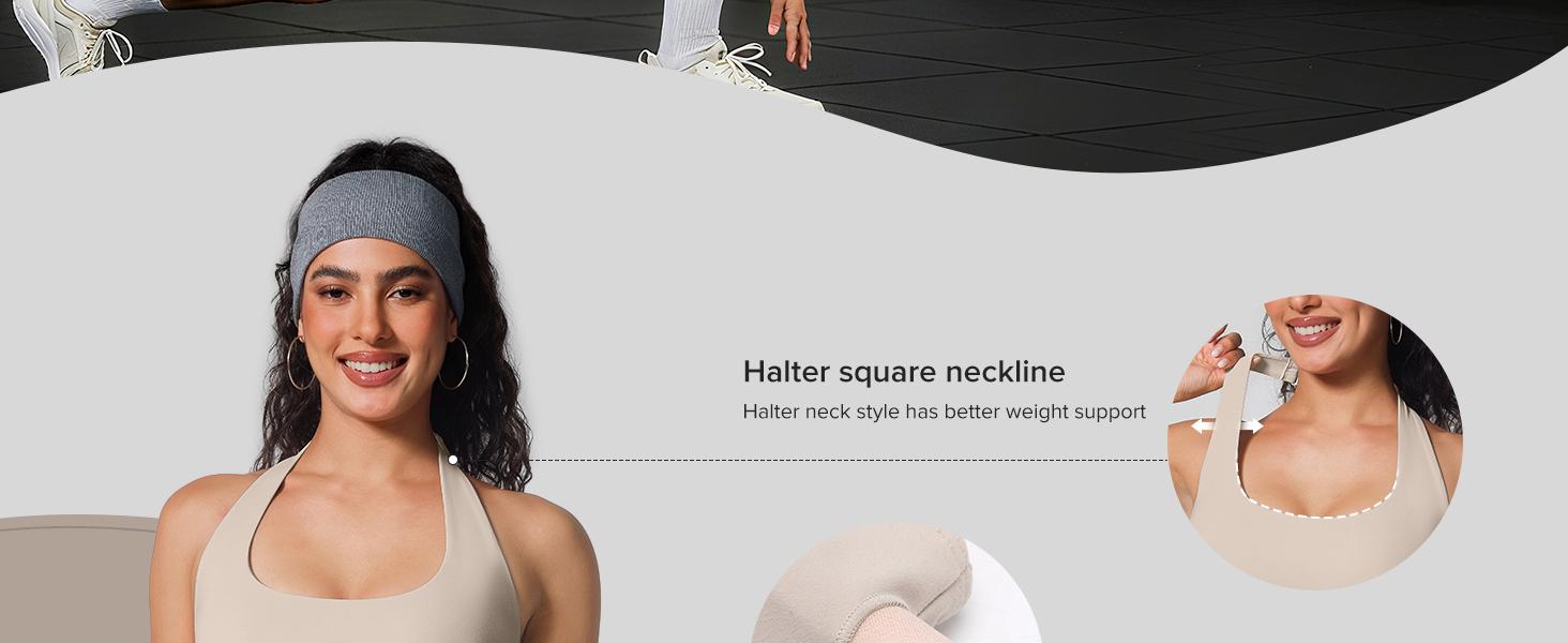 BRXL Womens Halter Sports Bra Adjustable Straps Open Back Workout Top Padded Crop Tank Top Gym Yoga Bra with Removable Padded Lightweight Racerback Design Sweat Wicking for Training Fitness Running