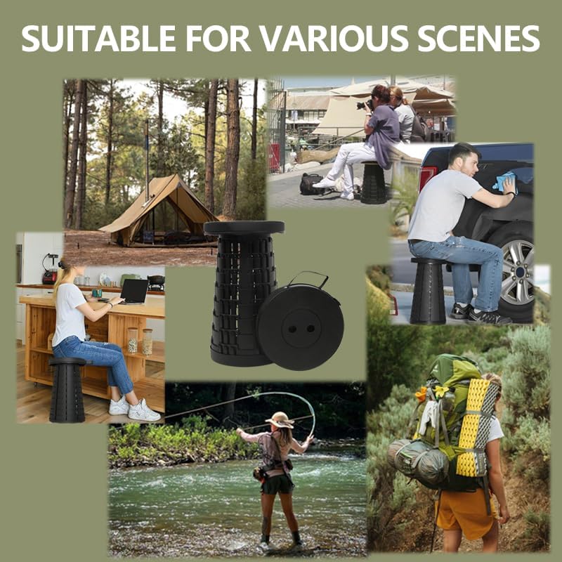 Retractable Folding Stool Upgraded,Portable Lightweight Collapsible Stool Telescoping Chair Seat  Campchair Adjustable Height with Load 400 lbs for Adult Camping Travel Fishing Outdoor Durable Sturdy & Further Reinforced