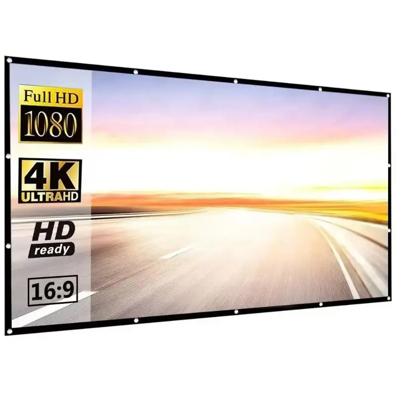 Home Theater Wall Mount Projector Screen Full HD 4K Ultra HD 16:9 Wrinkle-Free Easy-Clean Material for Living Room & Bedroom Cinema Audio