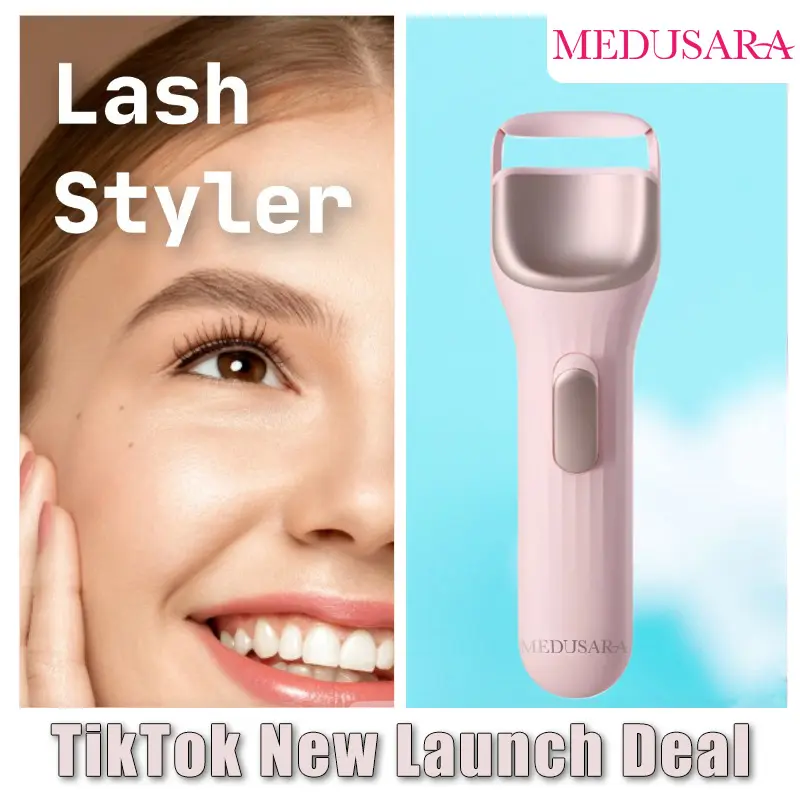 Medusara Electric Lash curler, Premium Heated Eyelash Sculpting Device Rechargeable Heated Lash Curler Patented 3D Curved Design Pink Cosmetics