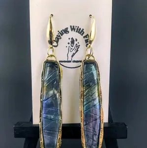 BROOKE Labradorite Collection Polymer Clay Earrings with Unique Blue and Purple Hues and Gold Accents