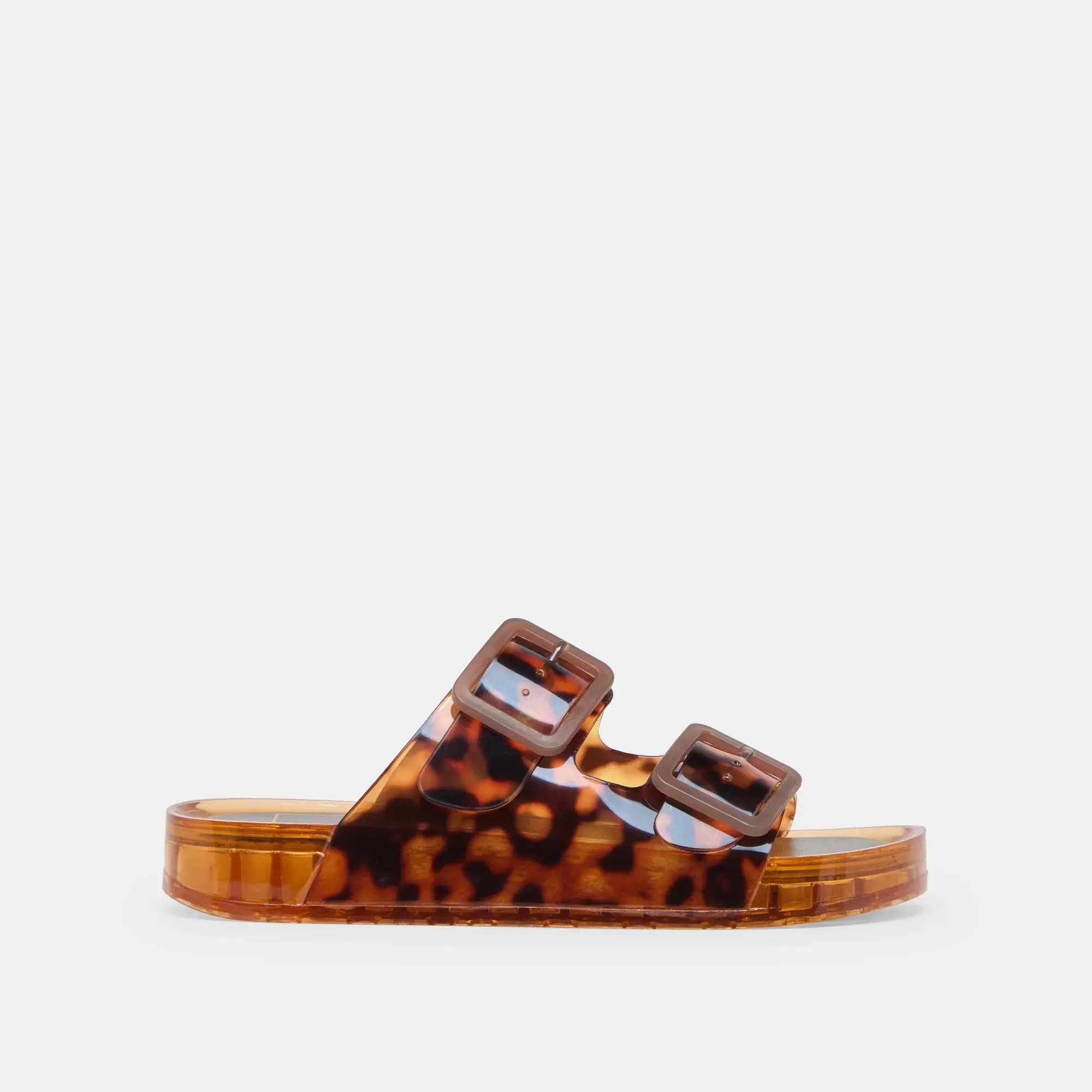 Women's Tortoise Vinyl Platform Sandals, Casual Jelly Shoe with Chunky Buckle Straps and a Comfortable 1.3" Platform