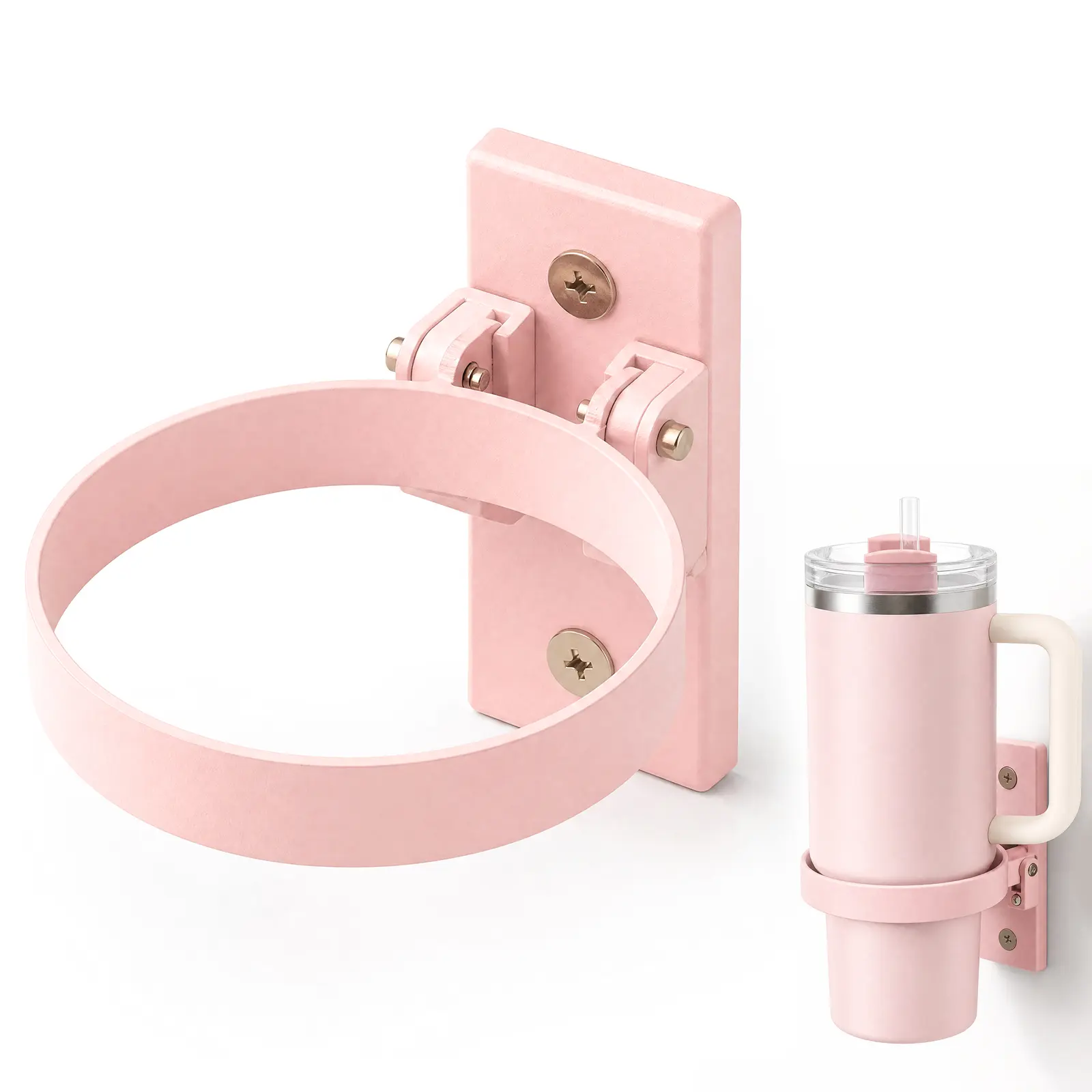 Pink Foldable Magnetic Drink Holder - Cold Beverage Holder for 20-40oz Tumblers with Handles, Triple Strong Magnets, 3.74"w x 6.4"h, for Desk, Road Trips, Adults (Home Organizer Storage Rack)