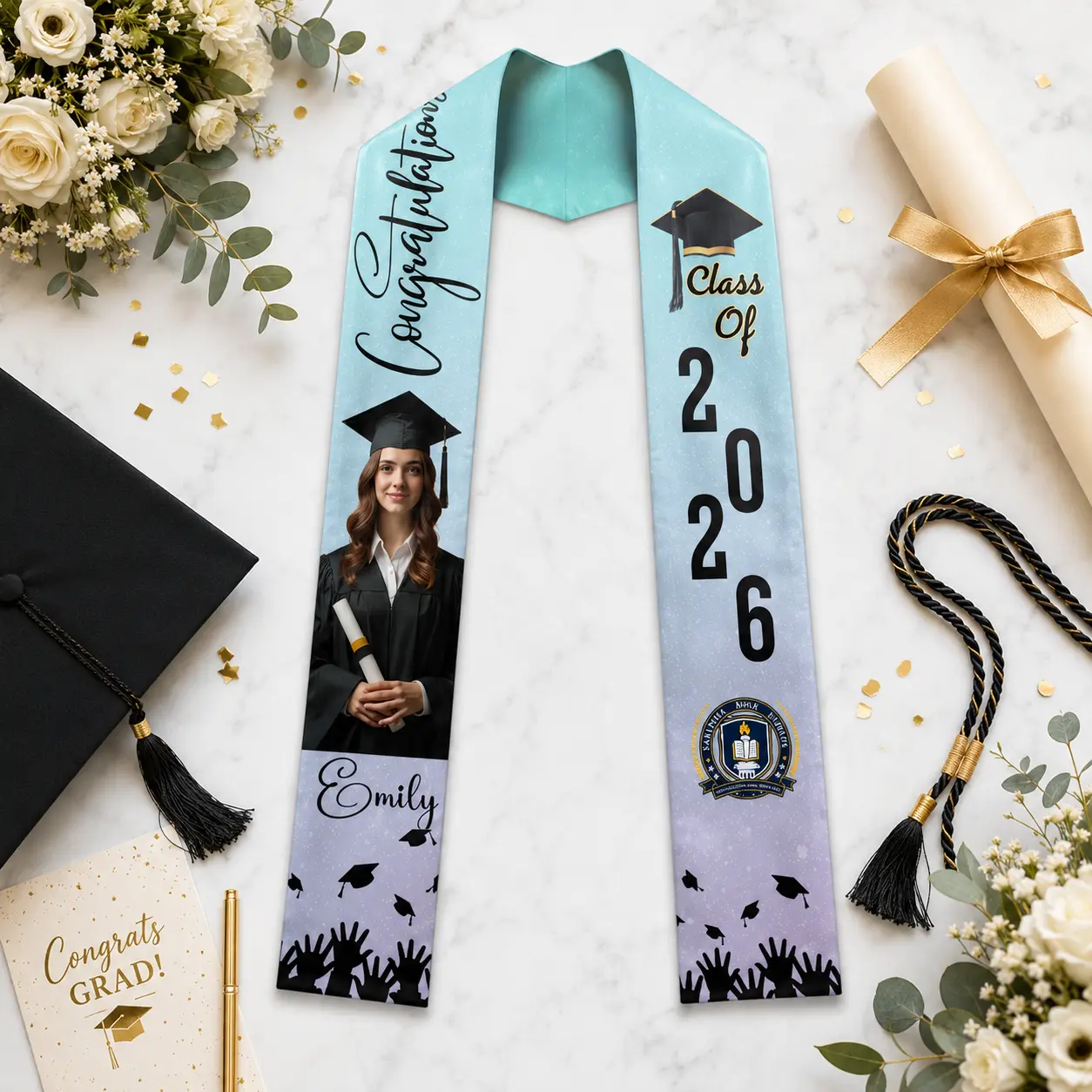 Personalized Graduation Stole – Custom Photo, Name and Year