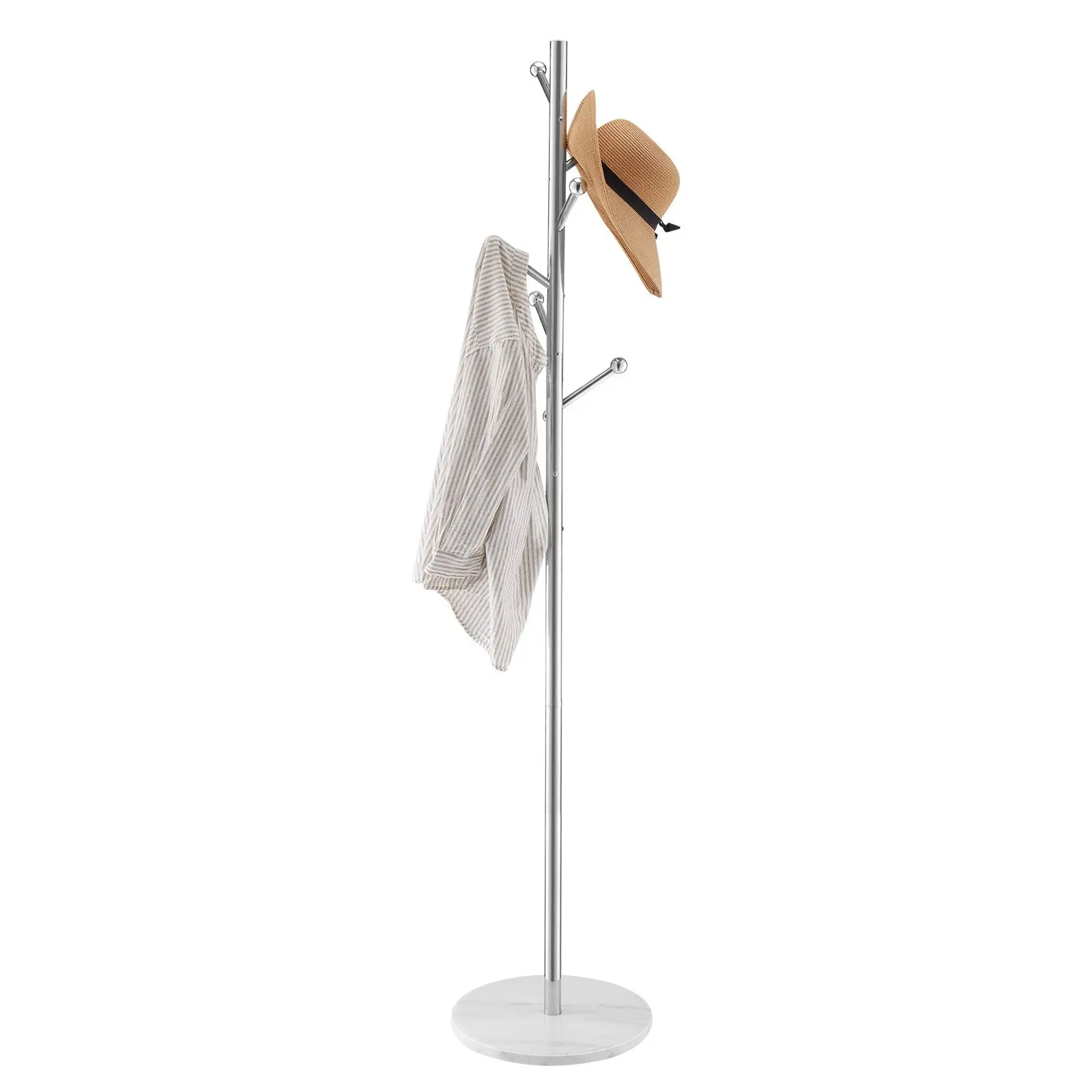 【Summerfinds】VEVOR Coat Rack, Freestanding Coats Rack Stand with Stable Marble Base & 8 Hooks, Free Standing Hall Coat Tree for Entryway, Bedroom, Office, Living Room, Modern Clothes Hanger for Coats, Hats, Bags