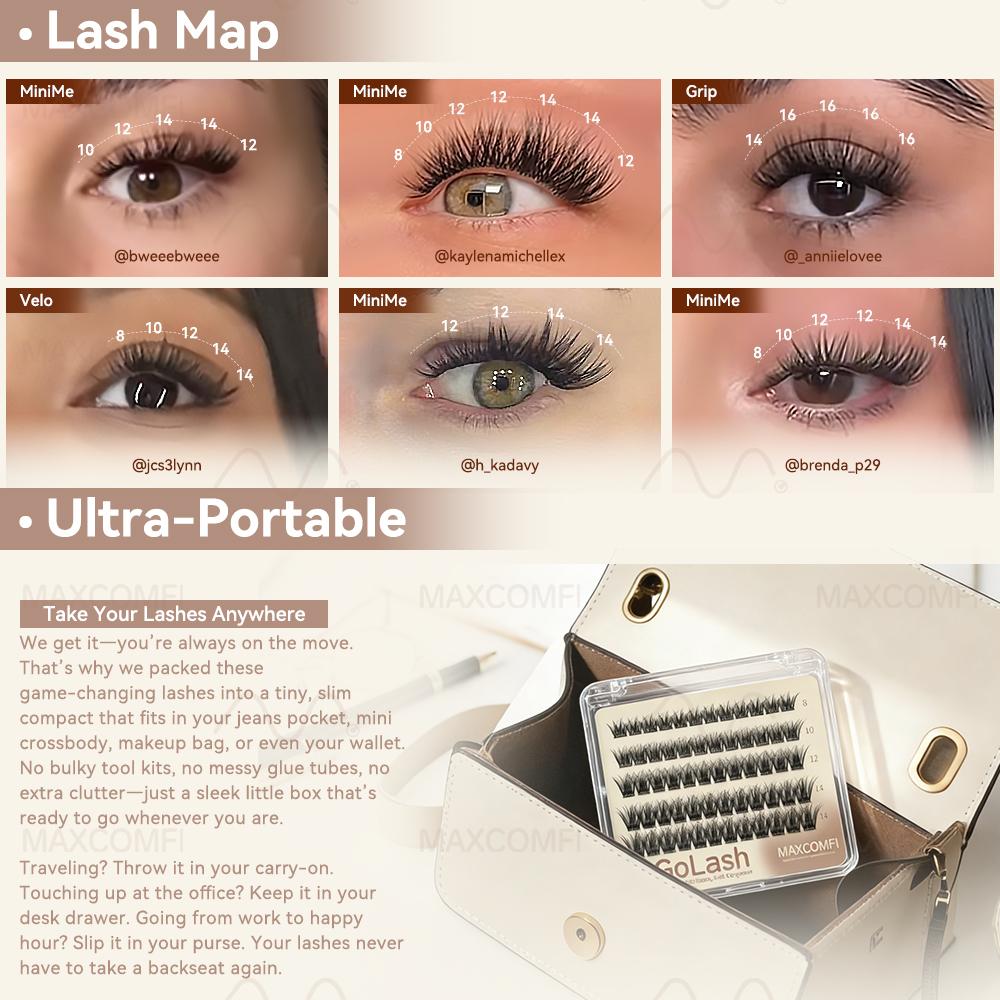 MaxComfi GoLash Glue-Free Pre-Cut DIY Lashes Mini Portable Pack Instant On-the-Go Touch-Ups Fits in Any Purse Compact for Busy Days & Weekend Getaways