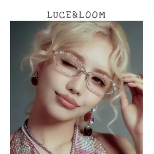 【LUCE&LOOM】Handmade Inlaid Rhinestone Luxury Metal Thin Frame Glasses | Sweet & Cool Style Bling Frame | Daily & Dinner Party Aesthetic Versatile Accessory