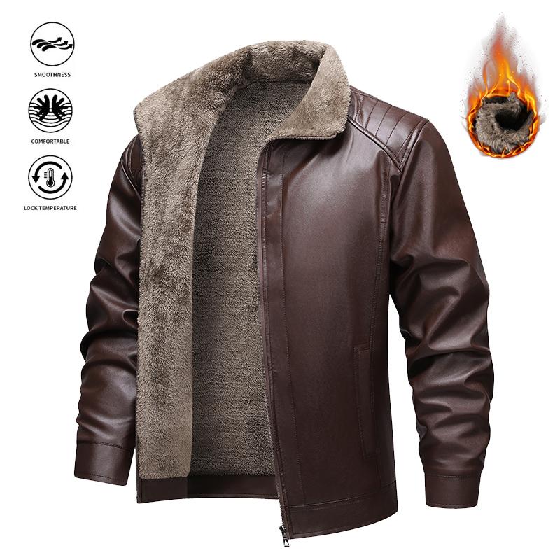Men's Winter Casual Fleece Lined Warm PU Leather Motorcycle Jacket, versatile street style leather coat suitable for streetwear and everyday casual wear, an ideal gift for boyfriend or husband.