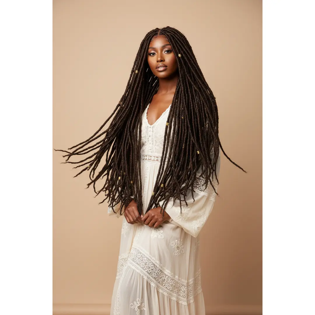 30 Inches 4x4 Boho Goddess Faux Locs Lace Closure Wigs 200% Density-100% Handmade