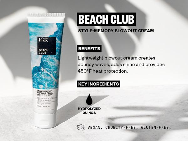 IGK BEACH CLUB Style-Memory Blowout Cream | Volume + Bounce + Heat Protectant | Lightweight + Silicone Free | Vegan + Cruelty Free | 133ml | 4.5 oz