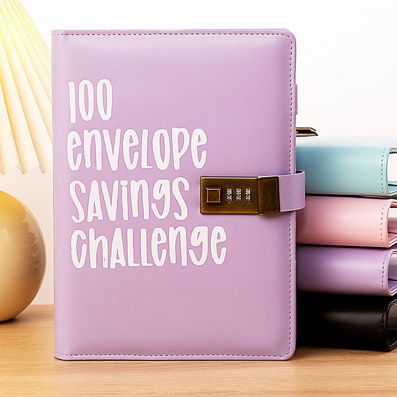 Combination Code Lock 100 Envelopes Money Saving Challenge Binder - Easy Way to Save $5,050, Various Envelopes for Cash Tracking, Modern Style Design