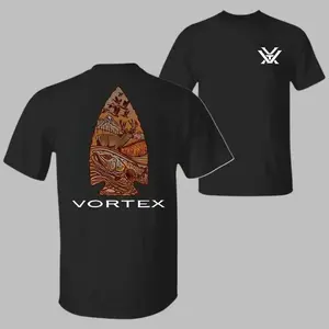 Vortex Arrowhead Wildlife T-Shirt –  Tee Featuring Detailed Outdoor Scene with Trout, Deer, Ducks, and Mountains Inside Arrowhead Graphic, Perfect for Hunters, Anglers, Nature Lovers, and Fans of Rustic Outdoor Apparel, Top Menswear Streetwear xd01