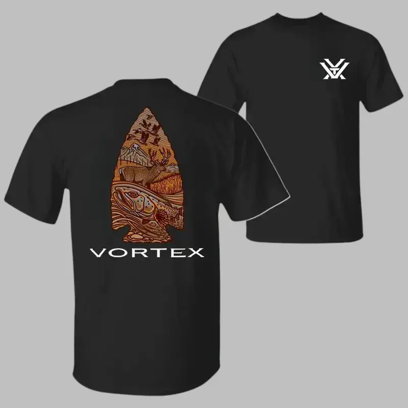 Vortex Arrowhead Wildlife T-Shirt –  Tee Featuring Detailed Outdoor Scene with Trout, Deer, Ducks, and Mountains Inside Arrowhead Graphic, Perfect for Hunters, Anglers, Nature Lovers, and Fans of Rustic Outdoor Apparel, Top Menswear Streetwear zxb801
