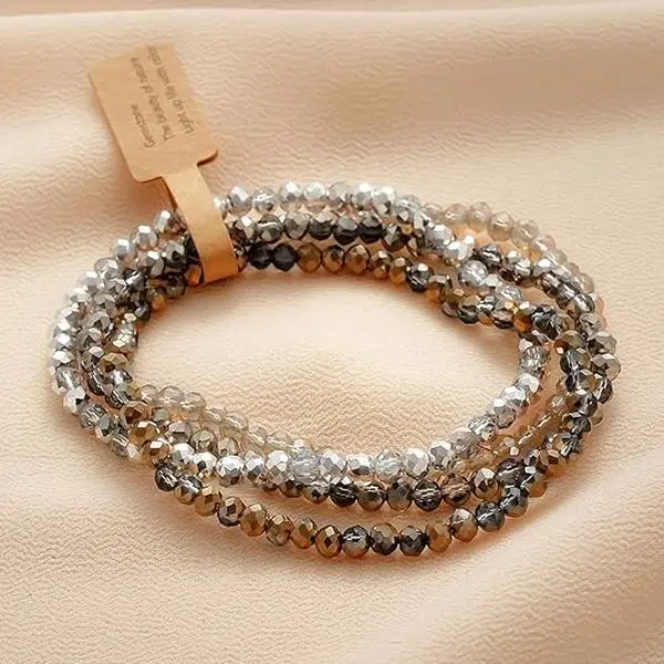 Boho Crystal Bracelet Set of 4pcs/set,4mm Beads Stackable Layering Stretch Bracelets for Women, Friendship Gifts Boho Style